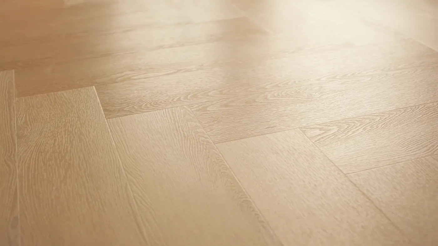 Close-up of a herringbone PVC floor from one of the brands we carry